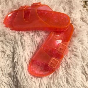 Neon clear Pink jelly sandal/ slides girls 5 womens 7